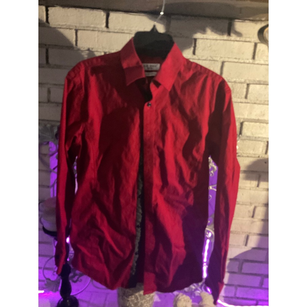 Alex Vando Mens Red Long Sleeve Cotton Stretch Button Down Shirt Small Polka Dot